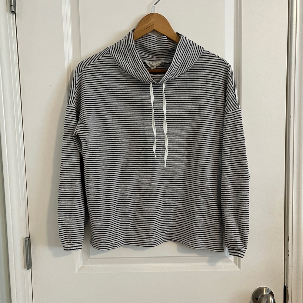 LOFT Black & White Striped Cowl-Neck Pullover